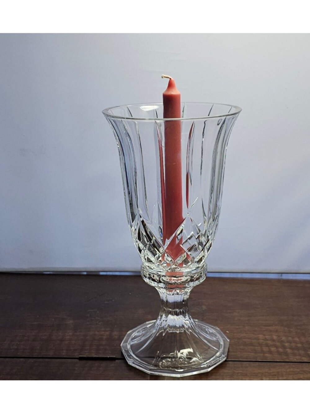 St George Hurricane Lamp Candleholder 12" cut crystal Victorian 2pc Centerpiece